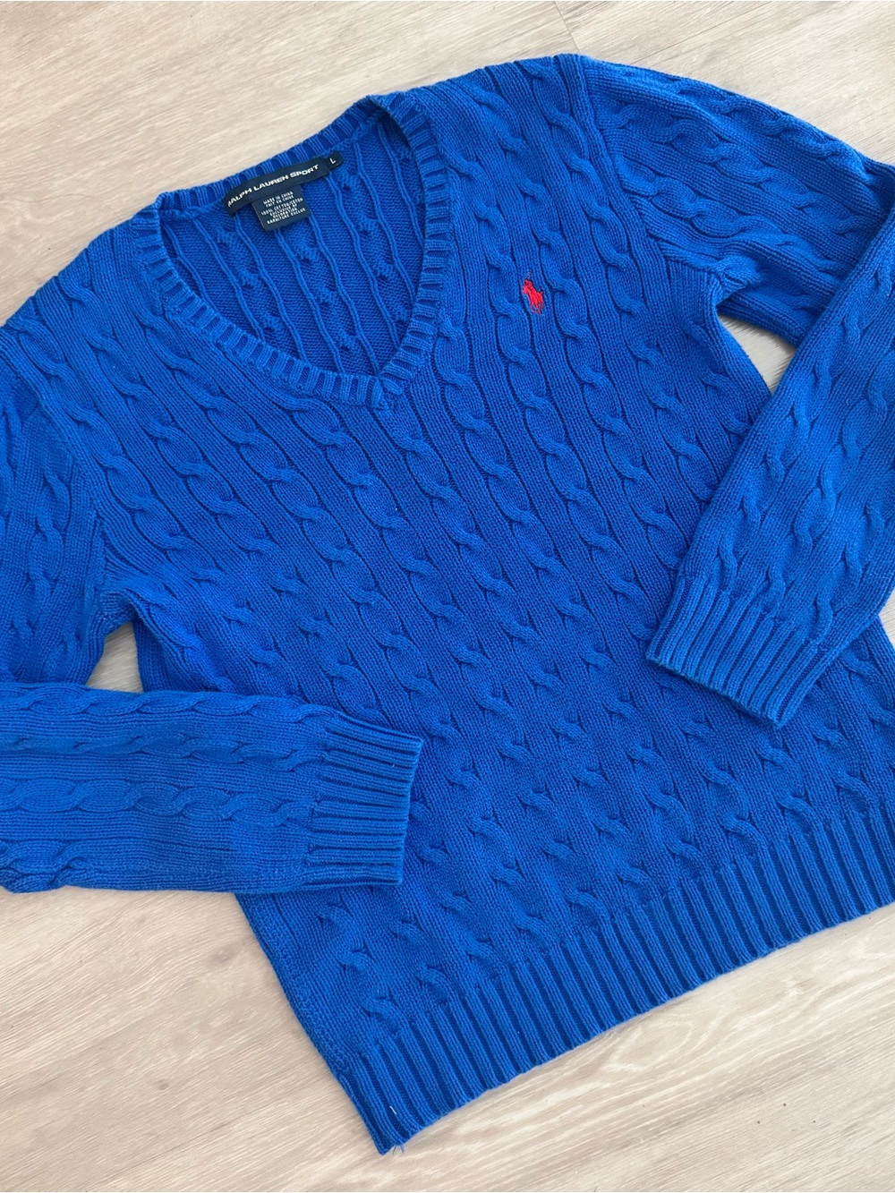 Ralph Lauren Sport - Kimberly Royal Blue Cable V-Neck Sweater
